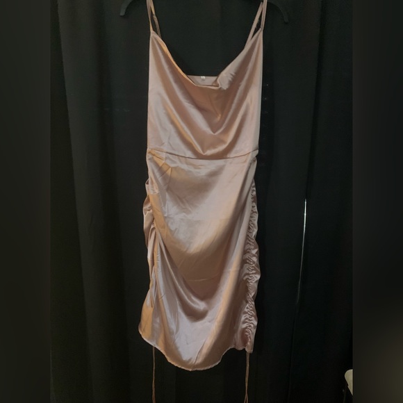 SHEIN rose colored ruched satin dress. - Picture 4 of 4